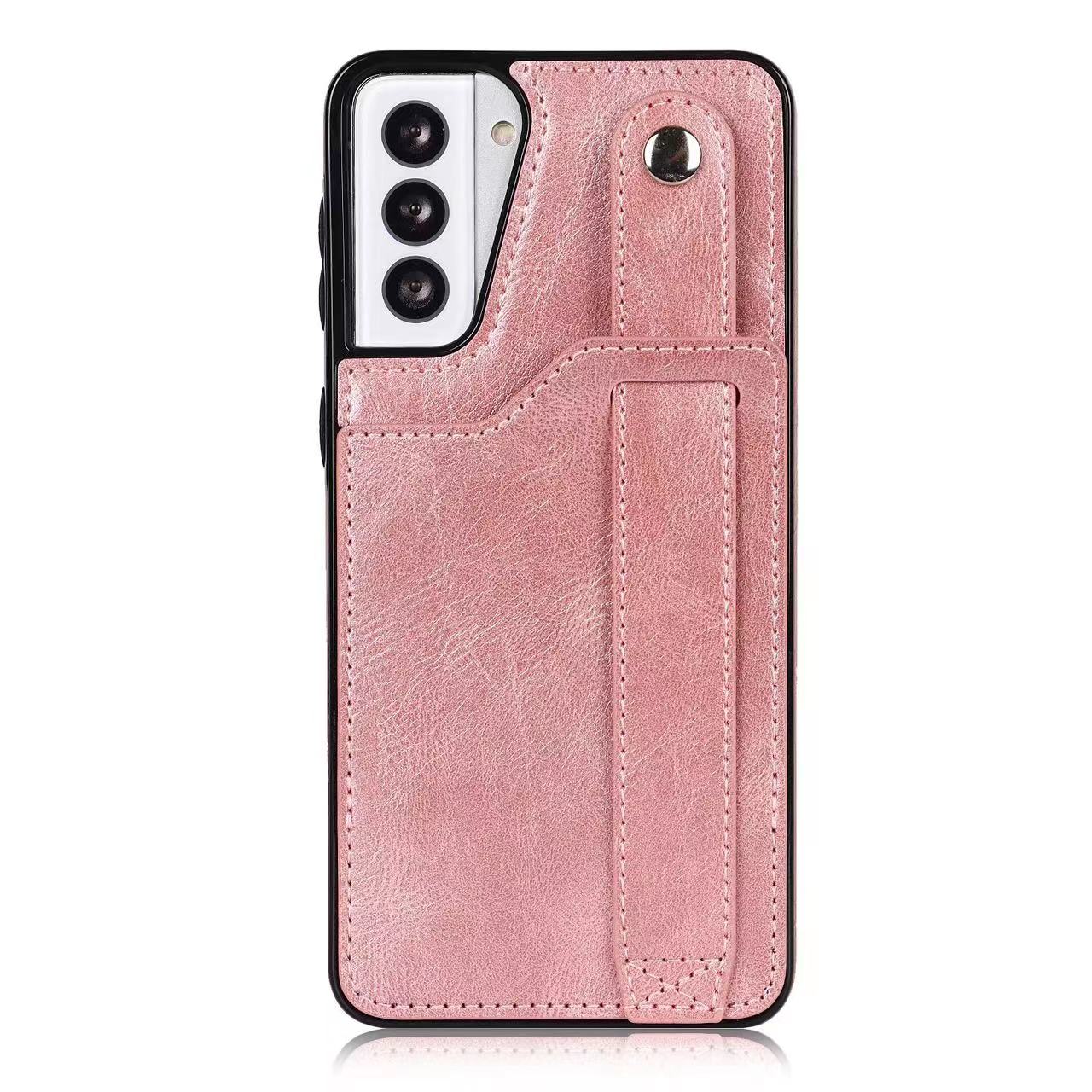 RFID Case For Samsung Galaxy S23 S22 S21 S20 Ultra Plus FE Luxury Leather Wrist Band Kickstand S21 Pink