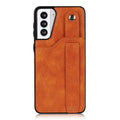 RFID Case For Samsung Galaxy S23 S22 S21 S20 Ultra Plus FE Luxury Leather Wrist Band Kickstand S21 Light Brown