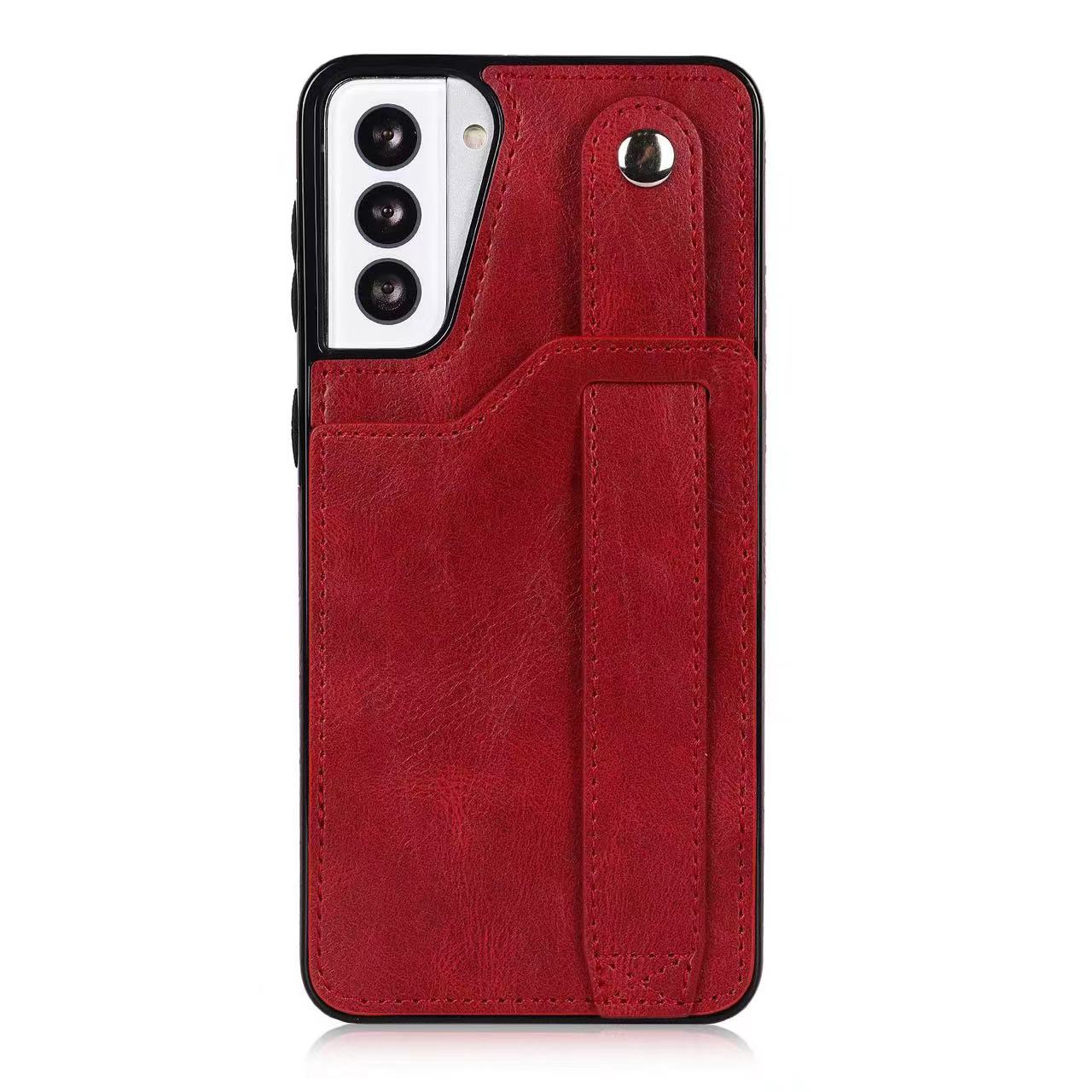RFID Case For Samsung Galaxy S23 S22 S21 S20 Ultra Plus FE Luxury Leather Wrist Band Kickstand S21 Red
