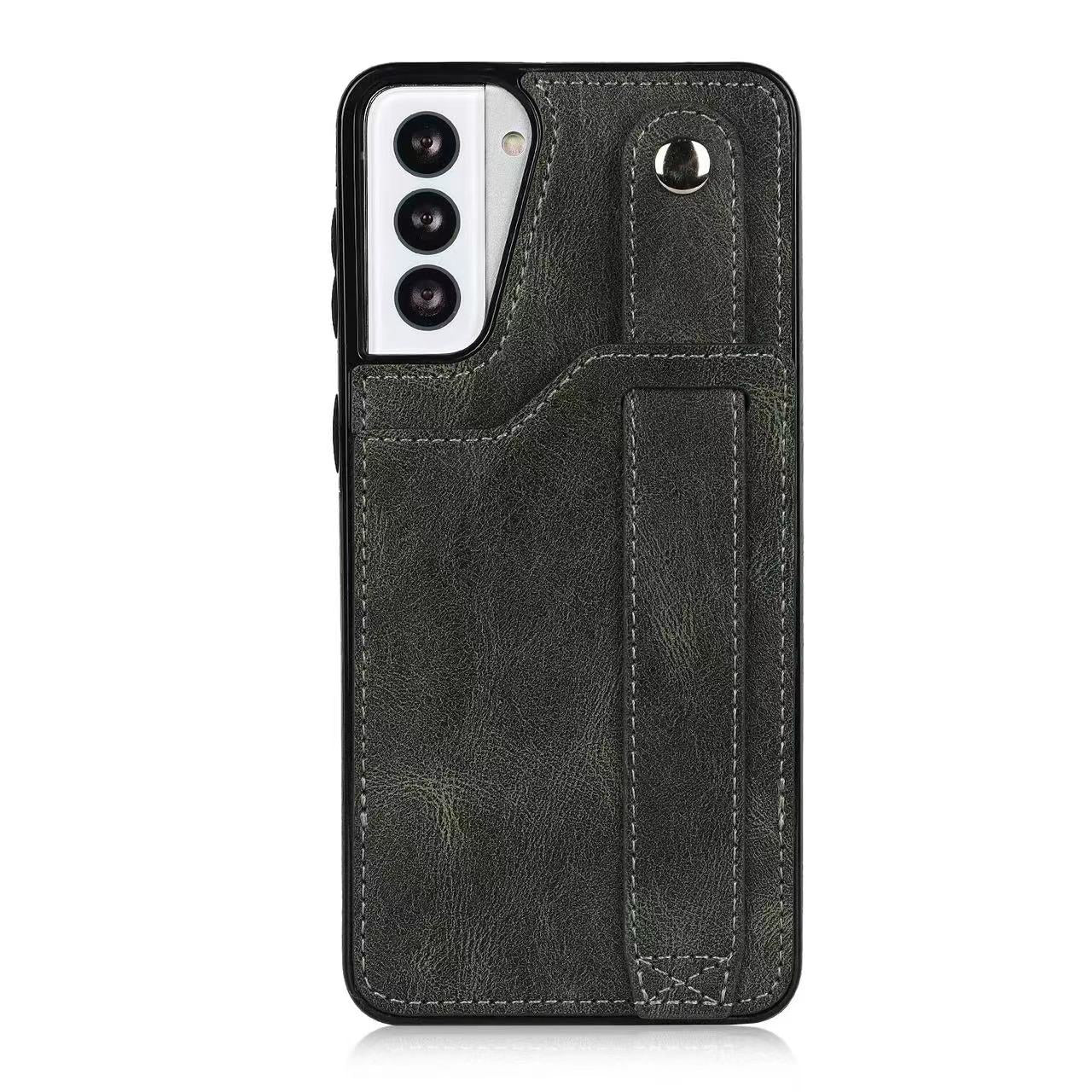 RFID Case For Samsung Galaxy S23 S22 S21 S20 Ultra Plus FE Luxury Leather Wrist Band Kickstand S21 Black