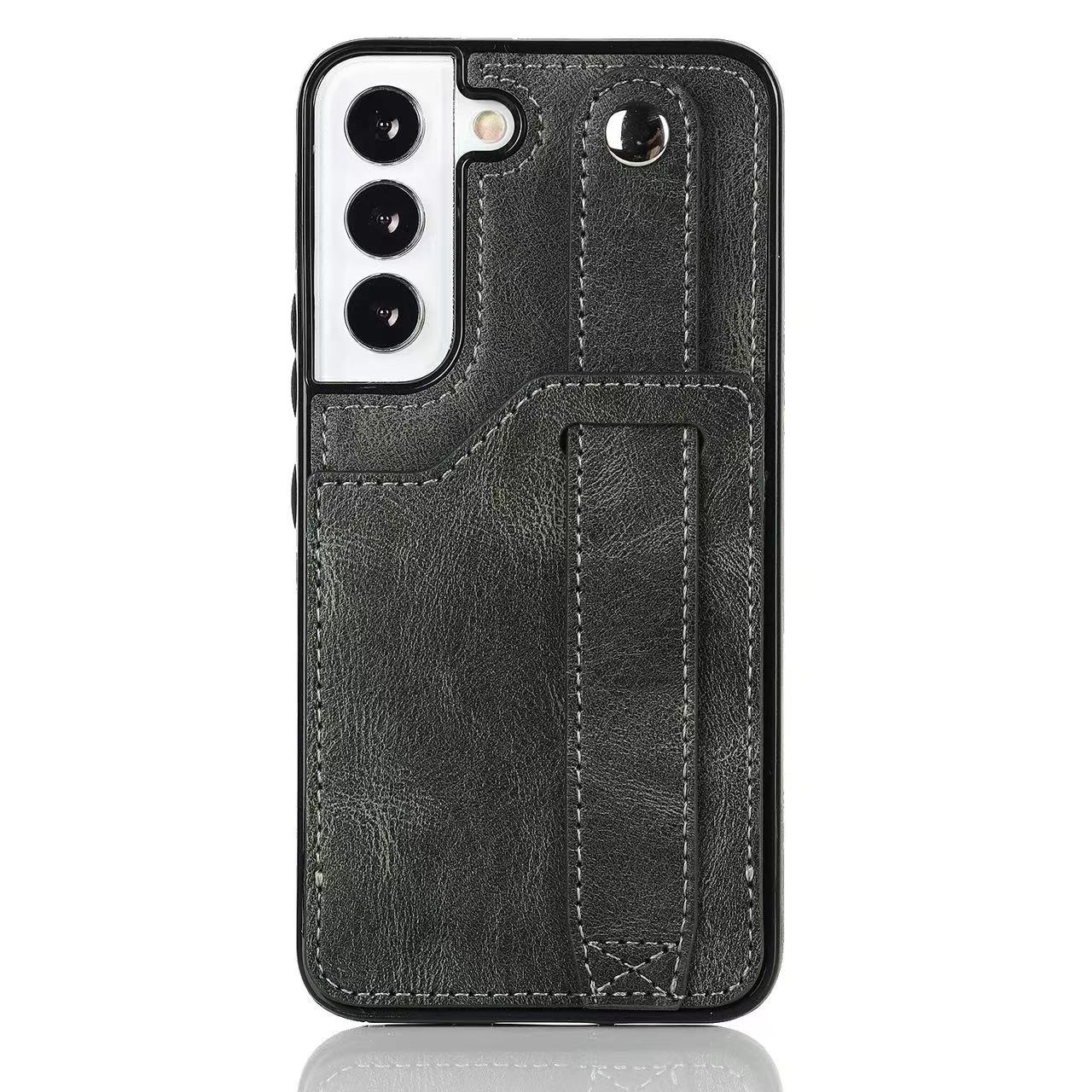 RFID Case For Samsung Galaxy S23 S22 S21 S20 Ultra Plus FE Luxury Leather Wrist Band Kickstand S22 Grey