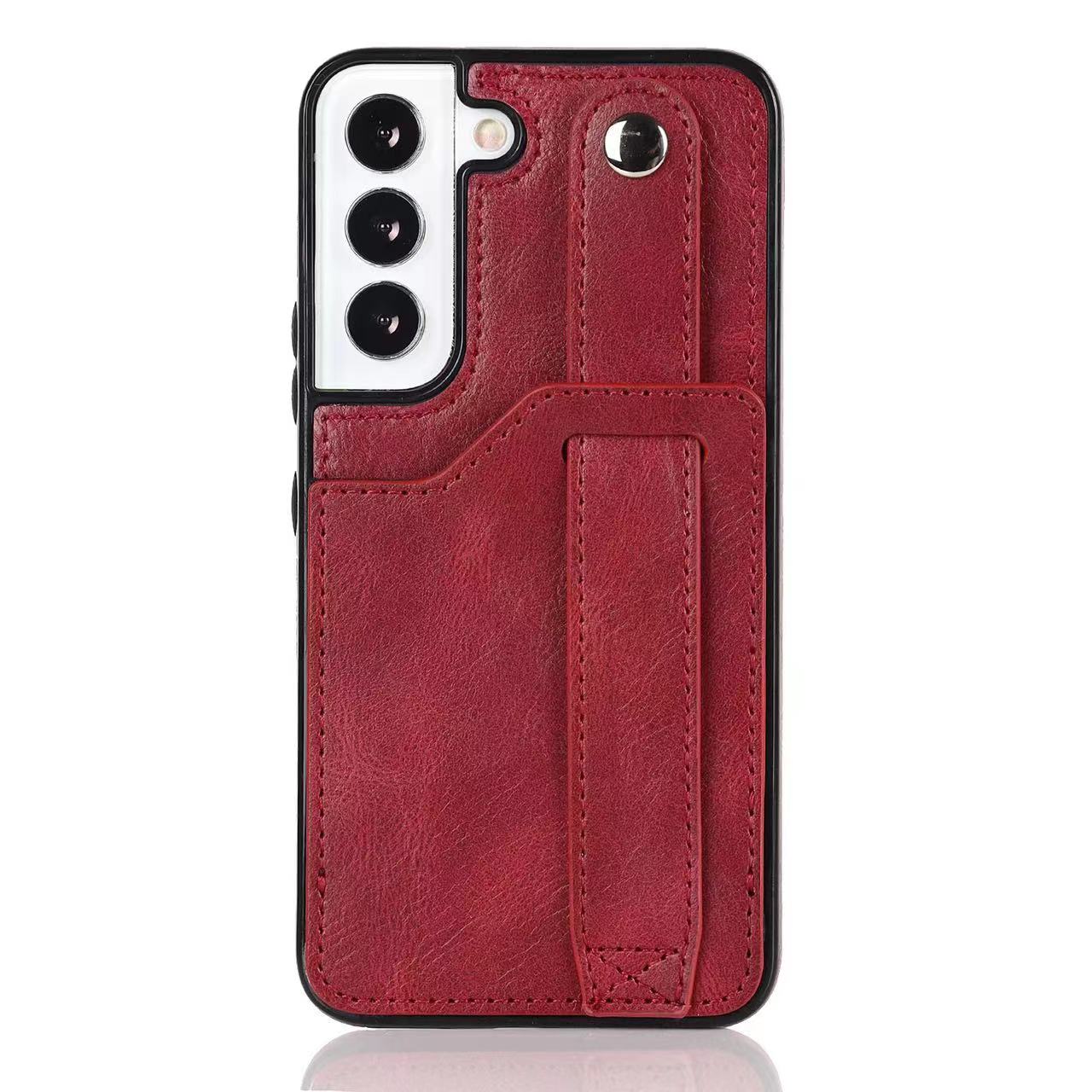 RFID Case For Samsung Galaxy S23 S22 S21 S20 Ultra Plus FE Luxury Leather Wrist Band Kickstand S22 Red