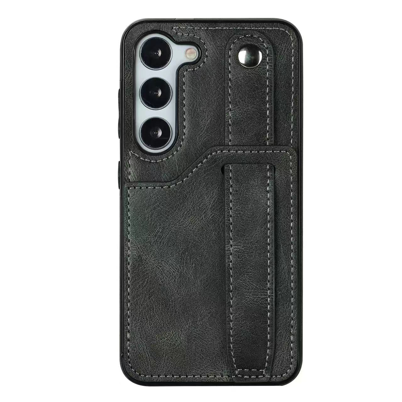 RFID Case For Samsung Galaxy S23 S22 S21 S20 Ultra Plus FE Luxury Leather Wrist Band Kickstand S23 Grey