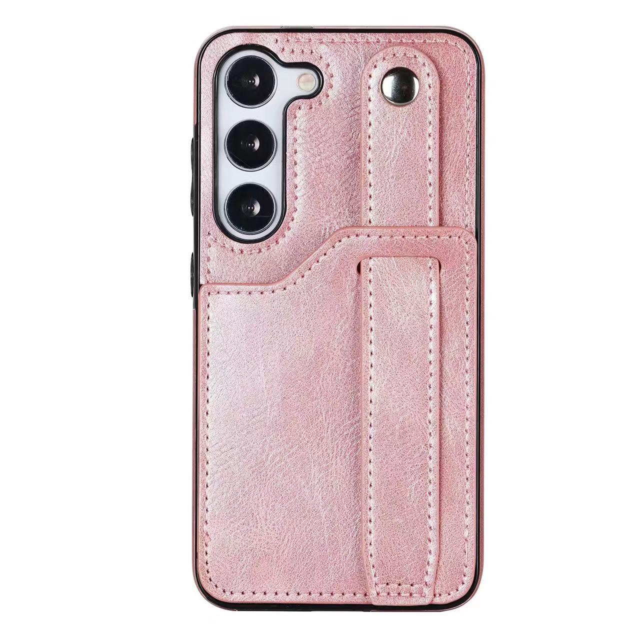 RFID Case For Samsung Galaxy S23 S22 S21 S20 Ultra Plus FE Luxury Leather Wrist Band Kickstand S23 Pink