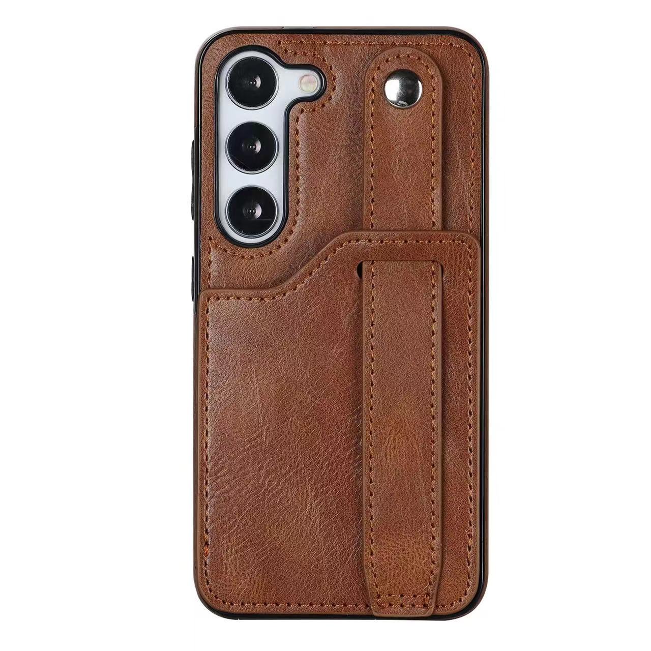 RFID Case For Samsung Galaxy S23 S22 S21 S20 Ultra Plus FE Luxury Leather Wrist Band Kickstand S23 Dark Brown