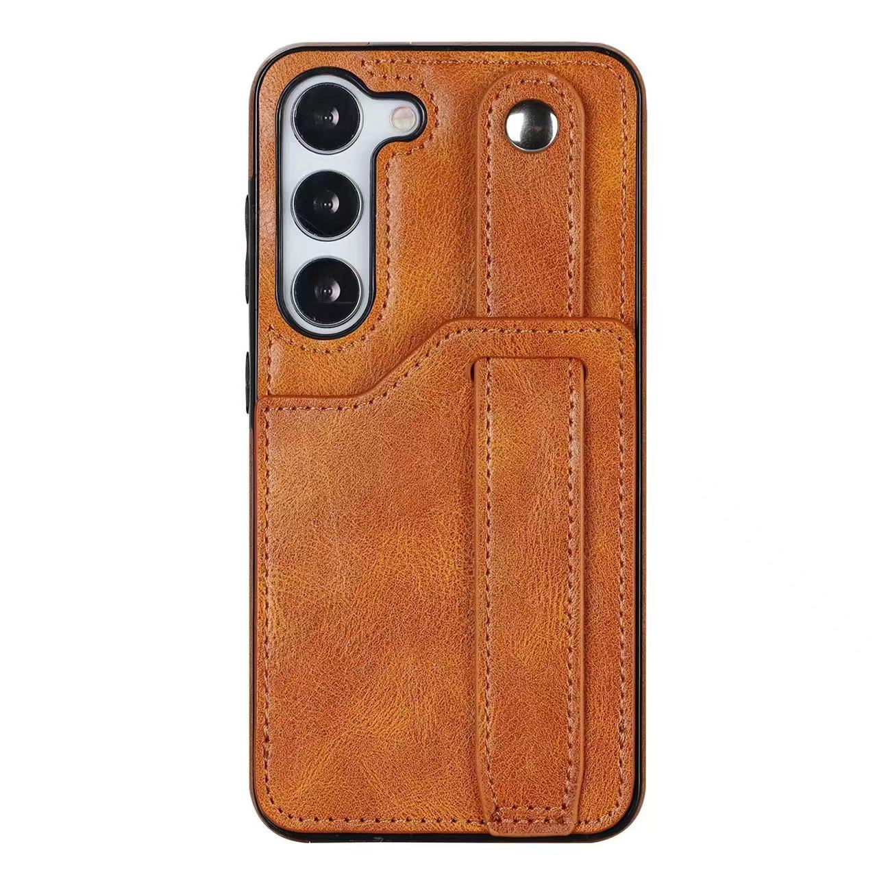 RFID Case For Samsung Galaxy S23 S22 S21 S20 Ultra Plus FE Luxury Leather Wrist Band Kickstand S23 Light Brown