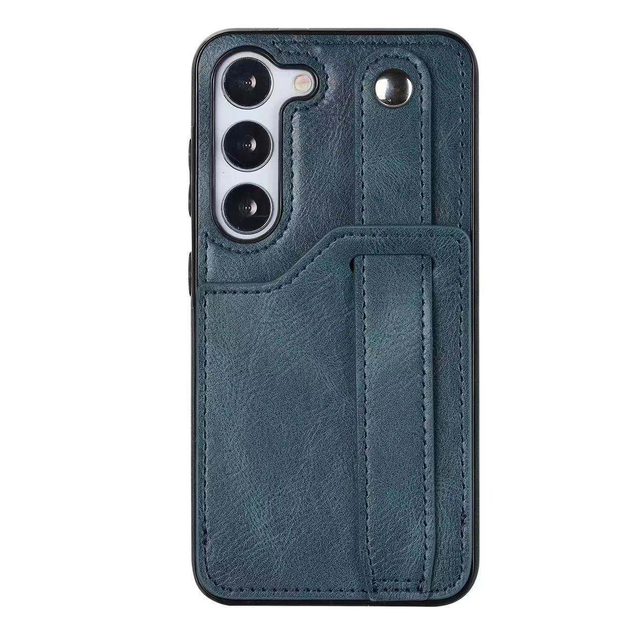 RFID Case For Samsung Galaxy S23 S22 S21 S20 Ultra Plus FE Luxury Leather Wrist Band Kickstand S23 Navy Blue