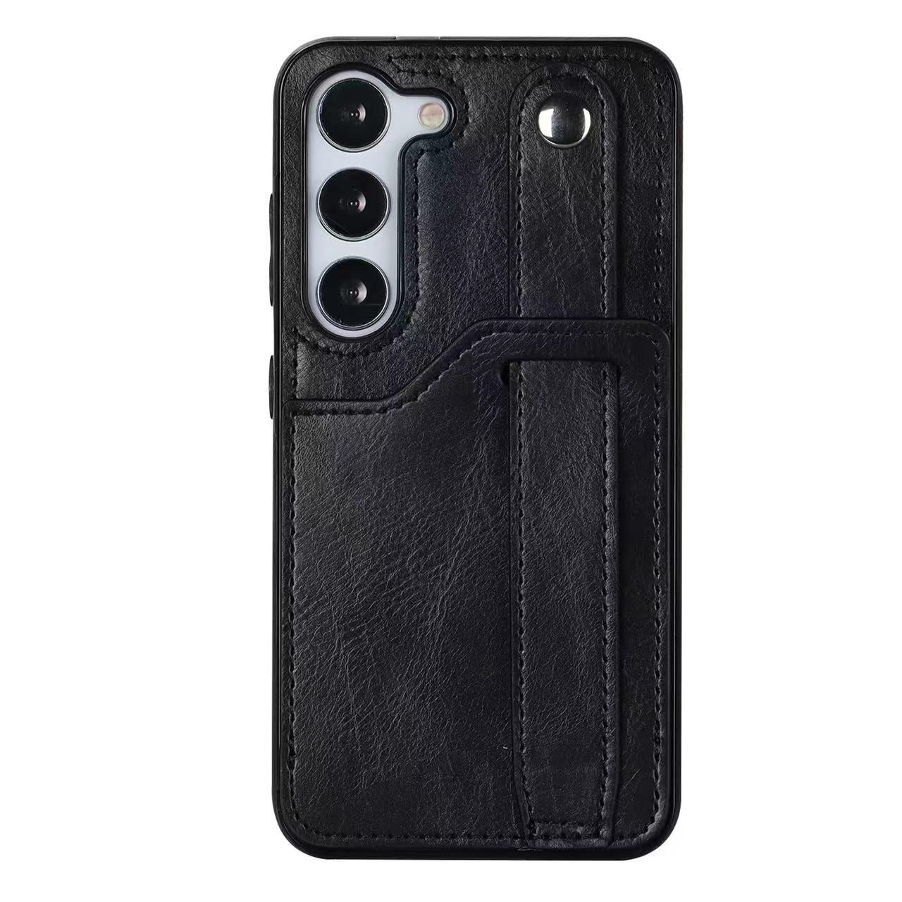 RFID Case For Samsung Galaxy S23 S22 S21 S20 Ultra Plus FE Luxury Leather Wrist Band Kickstand S23 Black