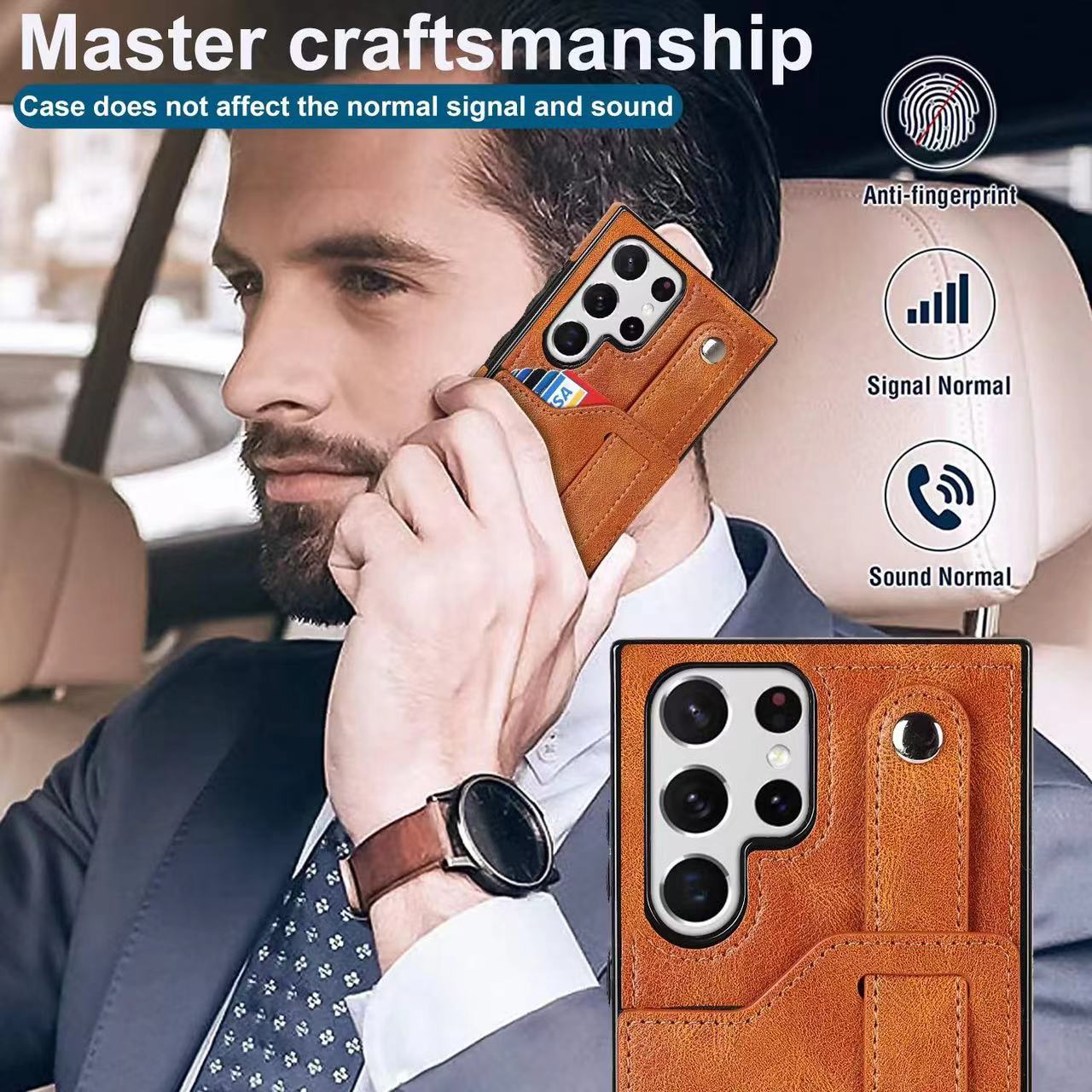RFID Case For Samsung Galaxy S23 S22 S21 S20 Ultra Plus FE Luxury Leather Wrist Band Kickstand Handy