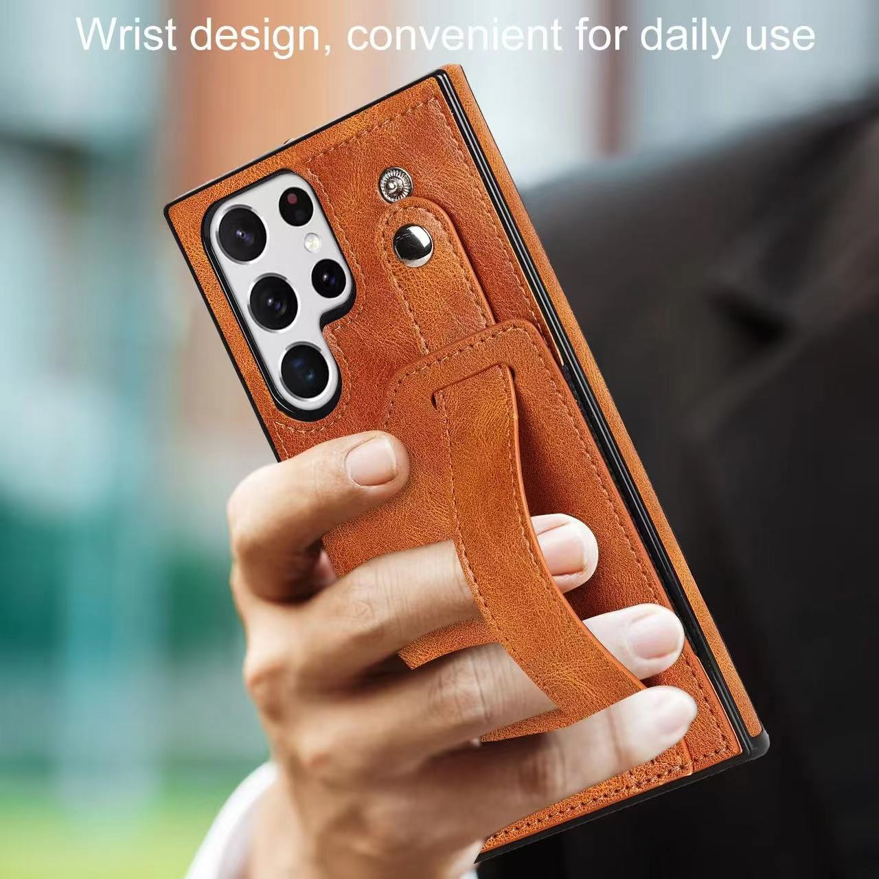 RFID Case For Samsung Galaxy S23 S22 S21 S20 Ultra Plus FE Luxury Leather Wrist Band Kickstand Wrist Band