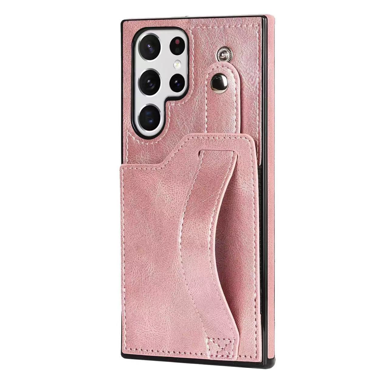 RFID Case For Samsung Galaxy S23 S22 S21 S20 Ultra Plus FE Luxury Leather Wrist Band Kickstand Pink