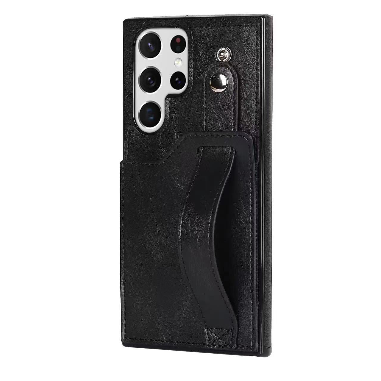RFID Case For Samsung Galaxy S23 S22 S21 S20 Ultra Plus FE Luxury Leather Wrist Band Kickstand Black