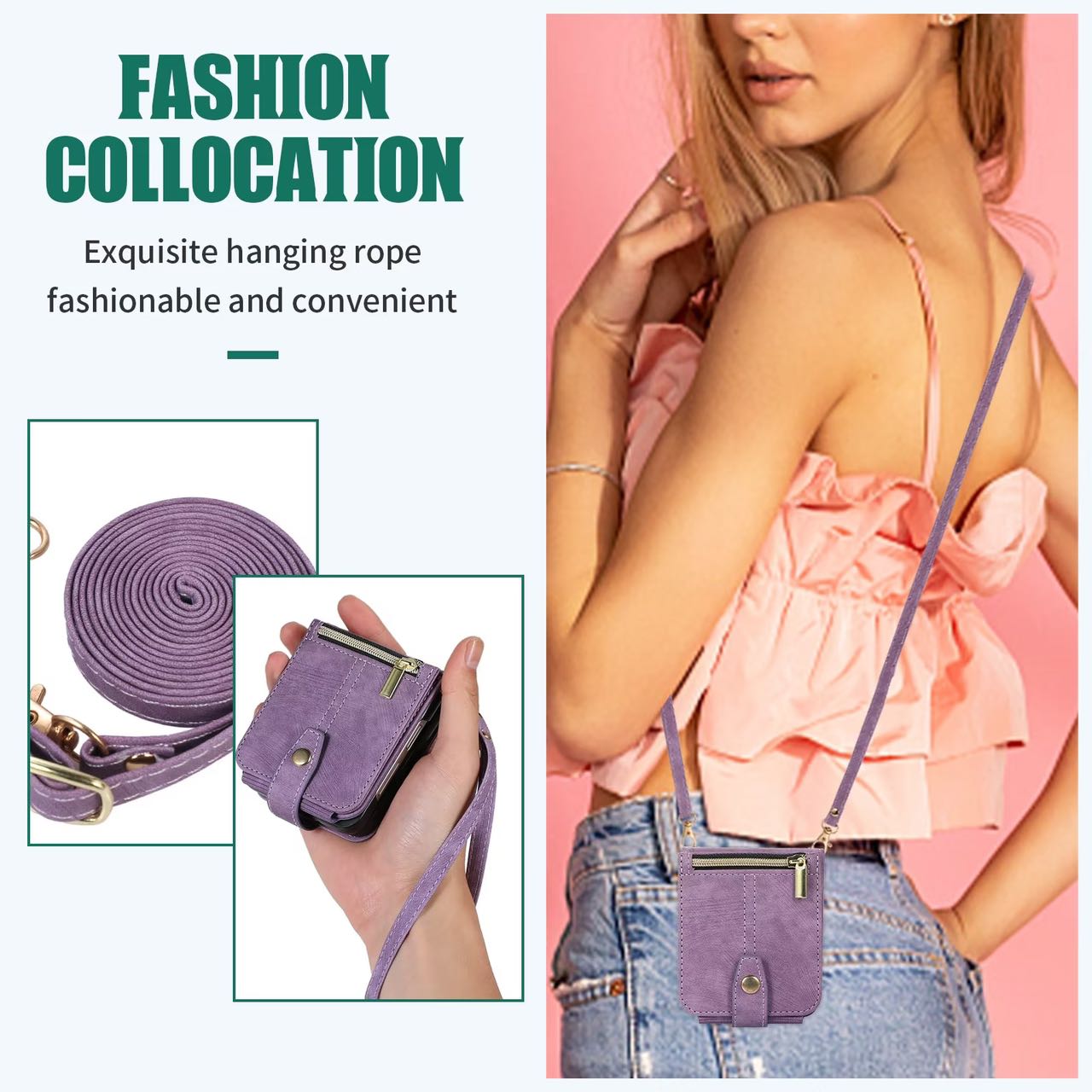 Luxury vegan leather phone case with adjustable shoulder strap