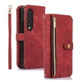 Red leather Samsung Z Fold 4 3 wallet case with crossbody strap and zipper coin bag