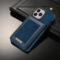 Wobomatic blue leather iPhone 16 15 RFID blocking flip case with kickstand
