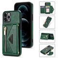 Wobomatic green leather iPhone 16 15 crossbody wallet case features