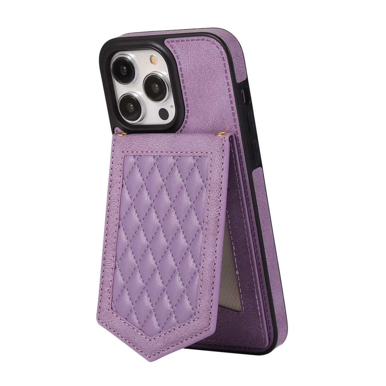 Wobomatic iPhone 15 14 13 12 11 leather wallet case kickstand rear view