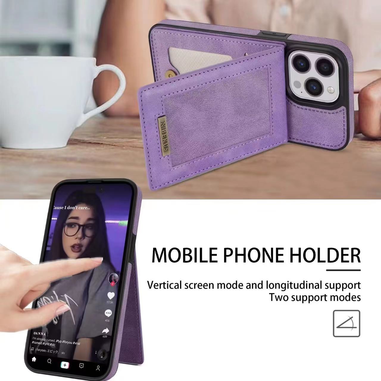 Wobomatic iPhone 16 15 RFID blocking leather flip case kickstand in use