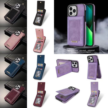 Wobomatic iPhone 16 15 RFID blocking leather flip case with kickstand and card slots - overview