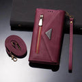iPhone Series leather wallet case with crossbody strap being worn hands-free for travel and daily use