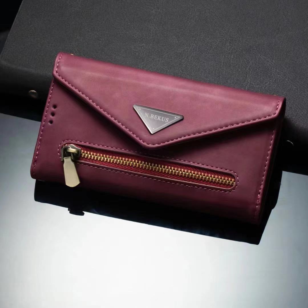 iPhone leather wallet case zipper pocket detail for coins and small items storage